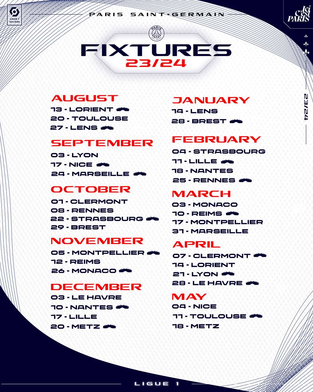 News-Pros] L1 : le calendrier complet de la saison 2023-2024 du PSG est  connu - Les Titis du PSG